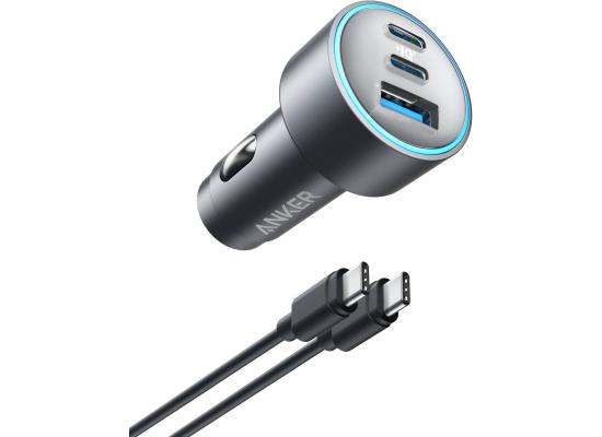 Anker USB-C Car Charger, 67W 3-Port Compact Fast Charger, Adapter With 0.91M 3.0 USB-C To C Cable Included, For Smartphones And Gadgets - Black